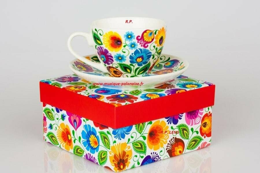 Mug Tasse avec sous tasse folk Łowicz en coffret